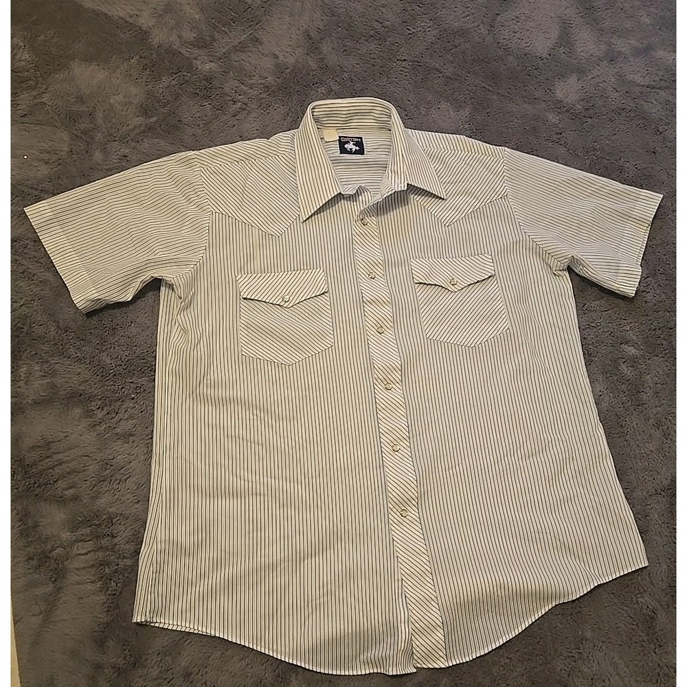 Vtg Chute #1 Western Shirt Mens Large Pearl Snap Striped Blue White Cowboy 90s L